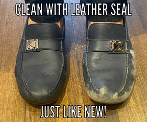 LeatherSeal Leather shoe cleaner Leather Boots cleaner conditioner Clean loafers before and after photo
